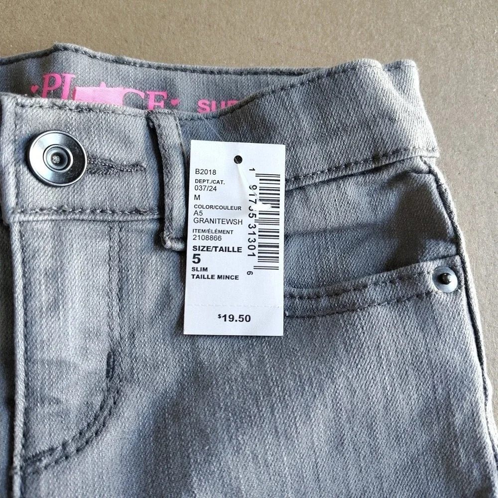 Girls Childrens Place Super‎ Skinny Jeans Size 5 Slim Adjustable Waist Gray Zip